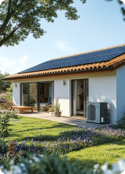 maison avec installation de panneaux solaires et pompe à chaleur par ACE Energies 17 en Charente-Maritime à Royan